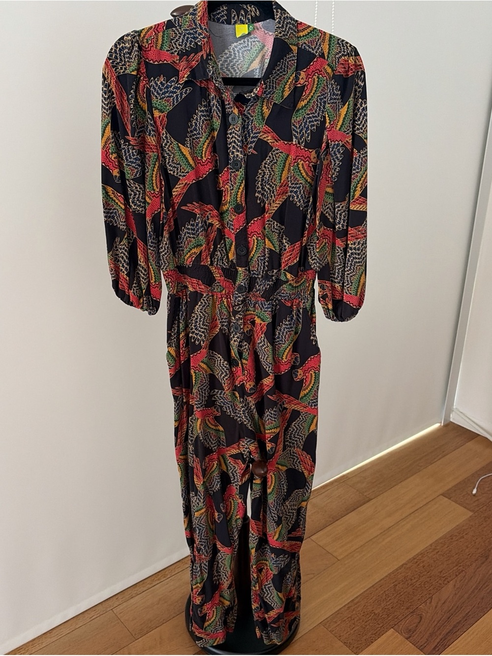 Farm Rio Black Jumpsuit with Multicolor Print